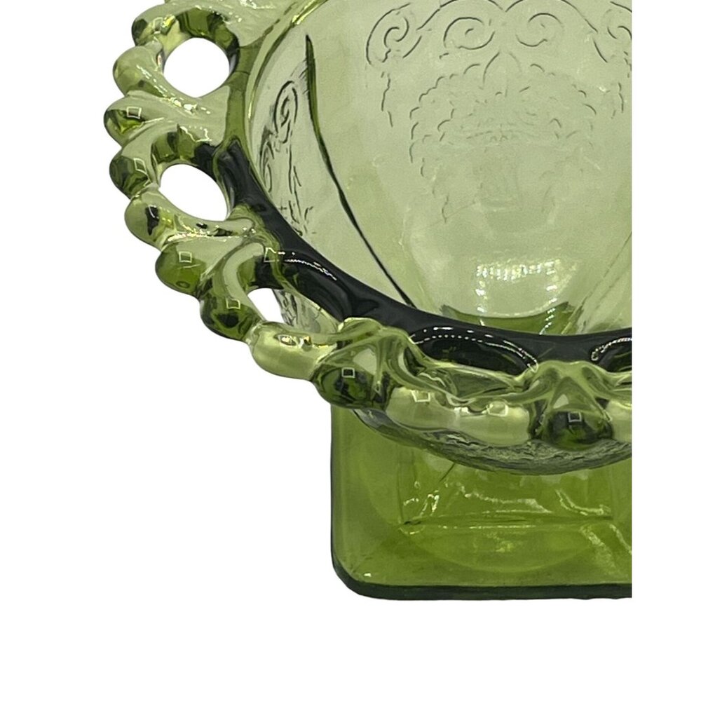 Vintage Green Glass Dessert Bowls Set Of 2 With Decorative Rim Floral Design - Picture 11 of 15